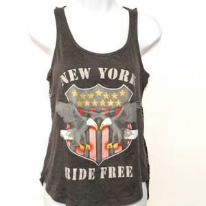 Freeze New York ride free lace high low hem large eagle star flag patriotic tank